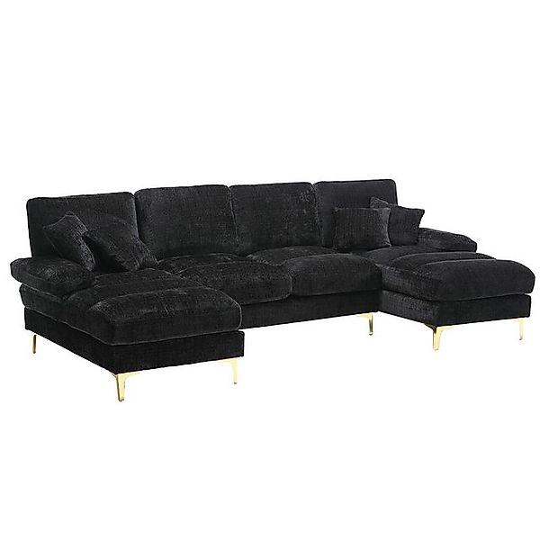 MODFU Sofa Modernes großes Chenille-Stoff-U-Form-Sofa., Doppel-Chaiselongue günstig online kaufen