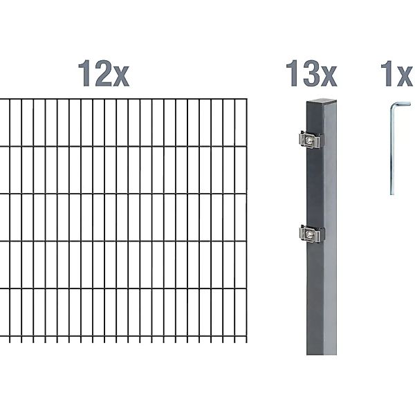 Metallzaun Grund-Set Doppelstabmatte verz. Anthrazit beschichtet 12 x 2 m x günstig online kaufen