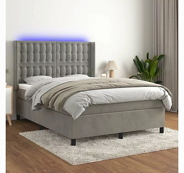 vidaXL Boxspringbett Boxspringbett mit Matratze LED Hellgrau 140x190 cm Sam günstig online kaufen