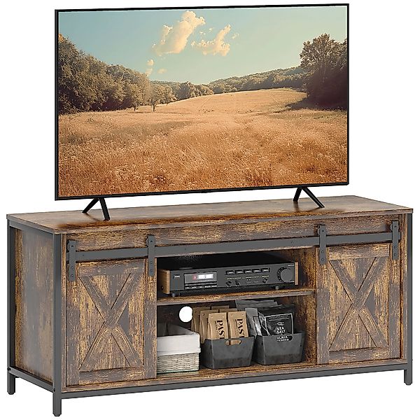 HOMCOM TV Schrank Spanplatte Stahl Rustikal Braun 120L x 40B x 54H cm günstig online kaufen