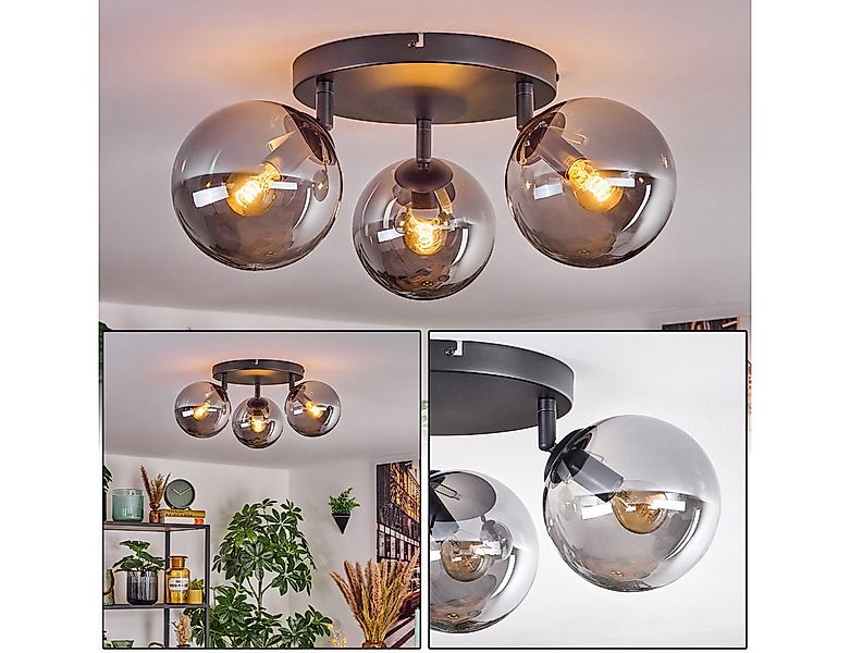 hofstein Deckenleuchte Deckenlampe aus Metall/Glas in Schwarz/Rauchfarben, günstig online kaufen