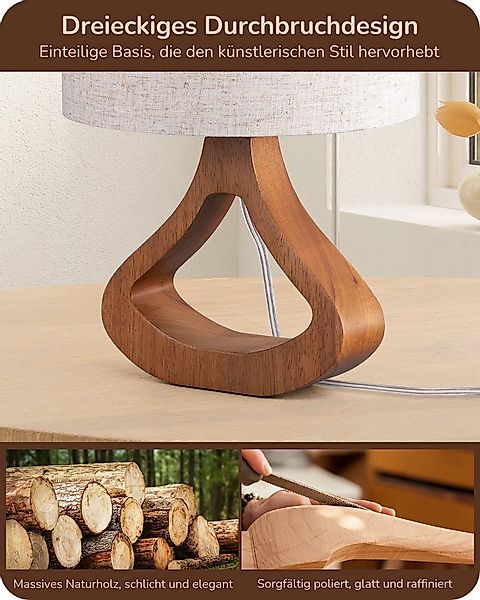 EDISHINE Nachttischlampe Höch 34cm Holz, LED wechselbar, warmweiß, Lampe mi günstig online kaufen