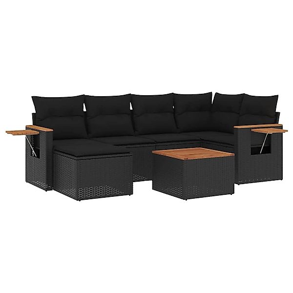 vidaXL 7-Tlg Garten-Sofagarnitur mit Kissen Schwarz Poly Rattan 3227021 günstig online kaufen