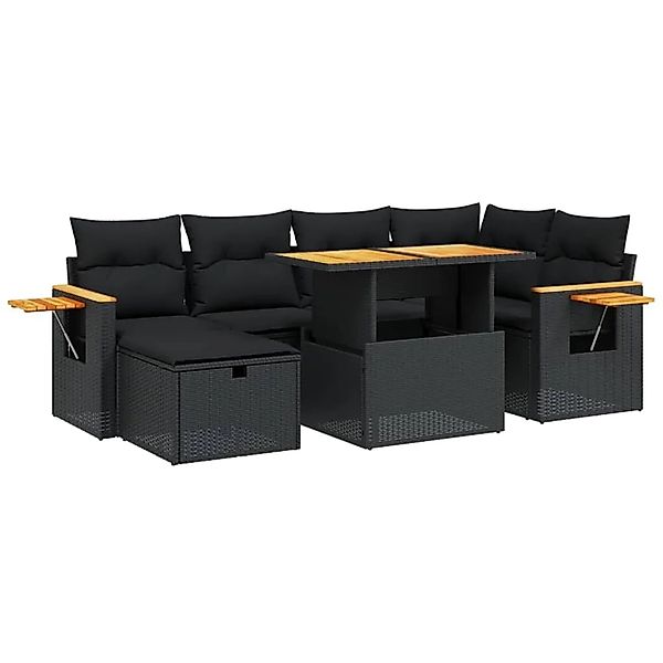 vidaXL 7-Tlg Garten-Sofagarnitur mit Kissen Schwarz Poly Rattan 3276142 günstig online kaufen