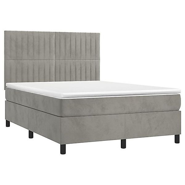 vidaXL Bett Boxspringbett mit Matratze & LED Hellgrau 140x200 cm Samt günstig online kaufen
