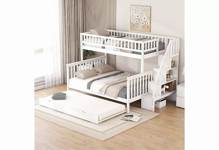 Odikalo Kinderbett Etagenbett mit Rollbett und Treppe, weiß, 90x200cm + 140 günstig online kaufen