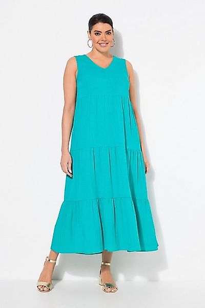 Ulla Popken Maxikleid Stufen-Maxikleid A-Linie V-Ausschnitt ärmellos günstig online kaufen