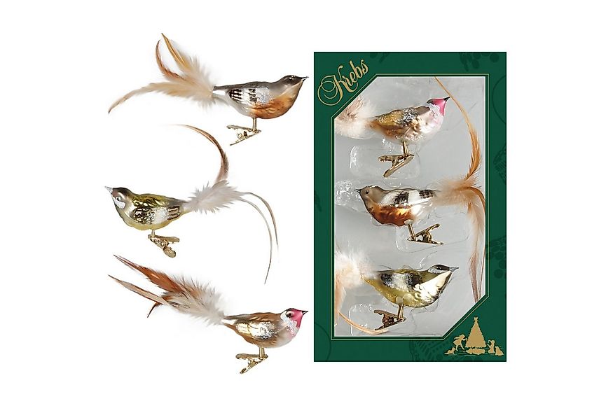 Krebs Glas Lauscha Weihnachtsbaumklammer Glasvögel im 3er Set - Natur - ca. günstig online kaufen