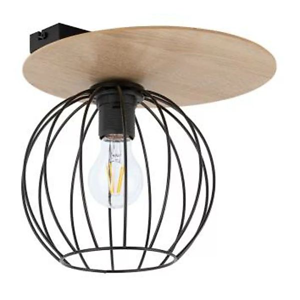 Deckenlampe Schwarz Natur E27 Holz Metall Kugelschirm günstig online kaufen
