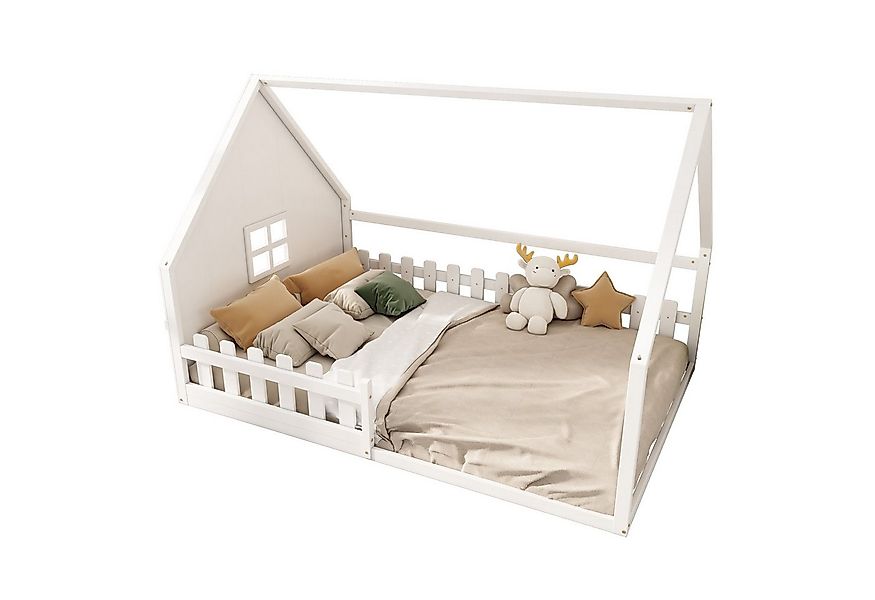 Flieks Massivholzbett, Kinderbett Hausbett Doppelbett 140x200cm mit Lattenr günstig online kaufen
