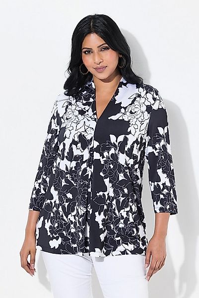 Ulla Popken T-Shirt Slinkyshirt Blüten A-Linie Kelchkragen 3/4-Arm günstig online kaufen