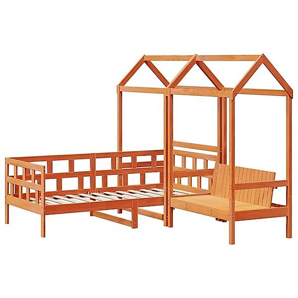 vidaXL Bett Tagesbett Set mit Dach Wachsbraun 90x200 cm Massivholz Kiefer günstig online kaufen