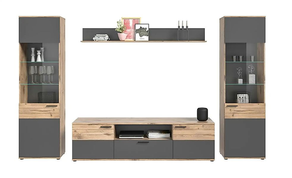 Wohnkombination  Monsano ¦ grau ¦ Maße (cm): B: 338 H: 200 Kommoden & Sideb günstig online kaufen