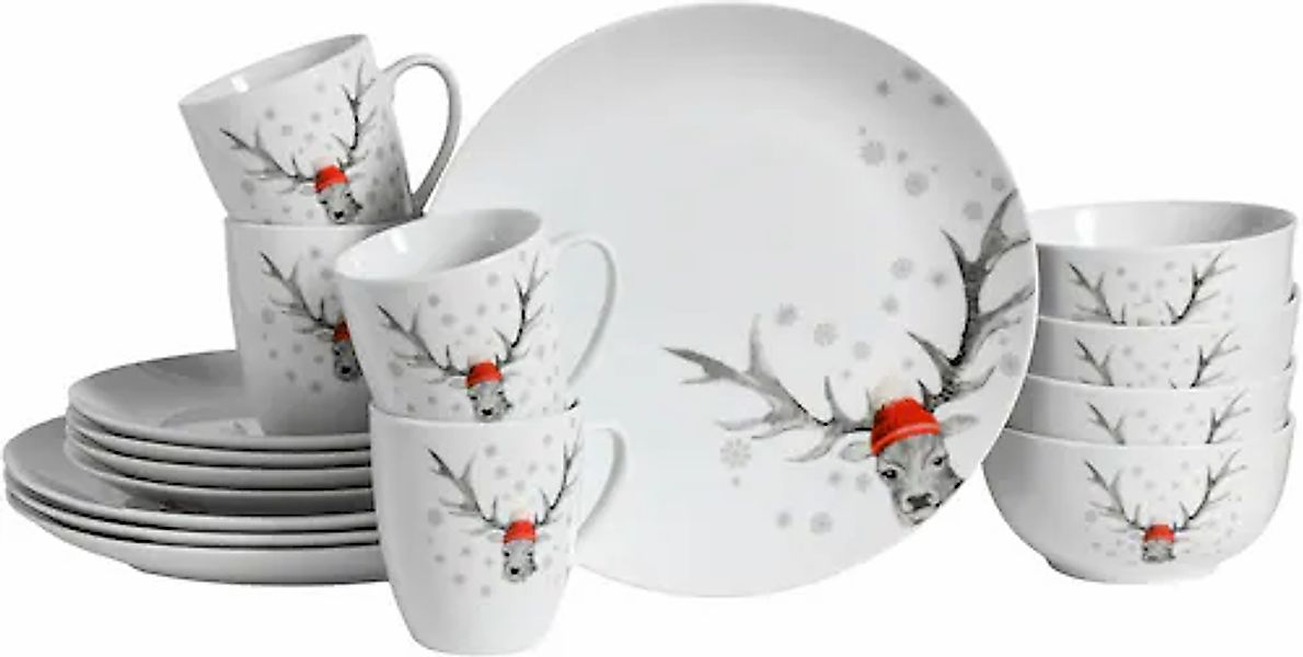 CreaTable Kombiservice »Luna Hirsch«, (Set, 16 tlg.), winterliches Hirsch-M günstig online kaufen