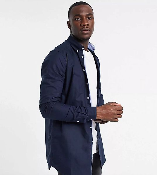 Duke – Langärmliges Oxford-Hemd mit durchgängiger Knopfleiste-Marineblau günstig online kaufen