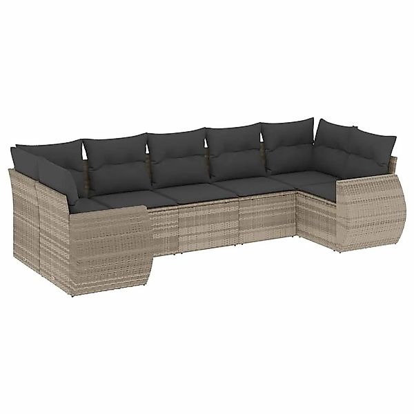 vidaXL 7-Tlg Garten-Sofagarnitur mit Kissen Hellgrau Poly Rattan 3221791 günstig online kaufen