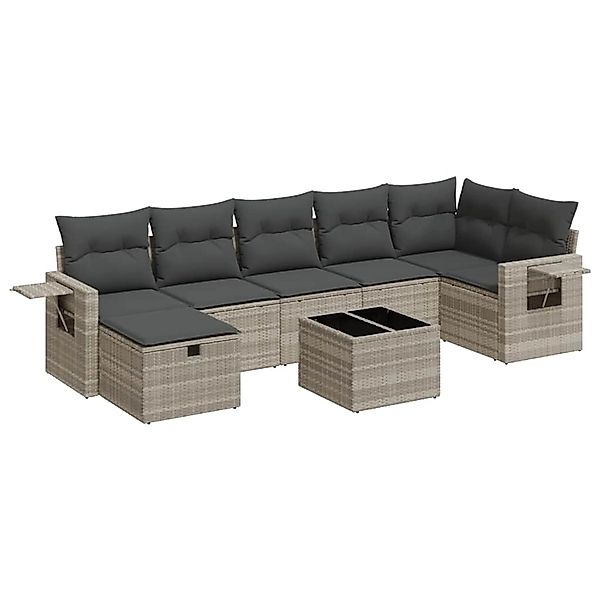 vidaXL 8-Tlg Garten-Sofagarnitur mit Kissen Hellgrau Poly Rattan 3325518 günstig online kaufen