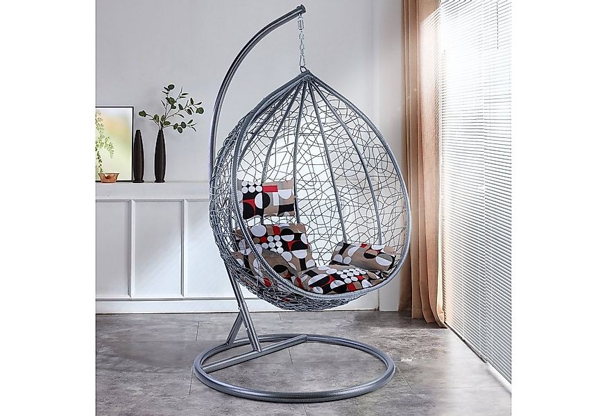 RAMROXX Hängesessel Hängesessel Miami XL Rattan Korb Grau Gestell silber Ki günstig online kaufen