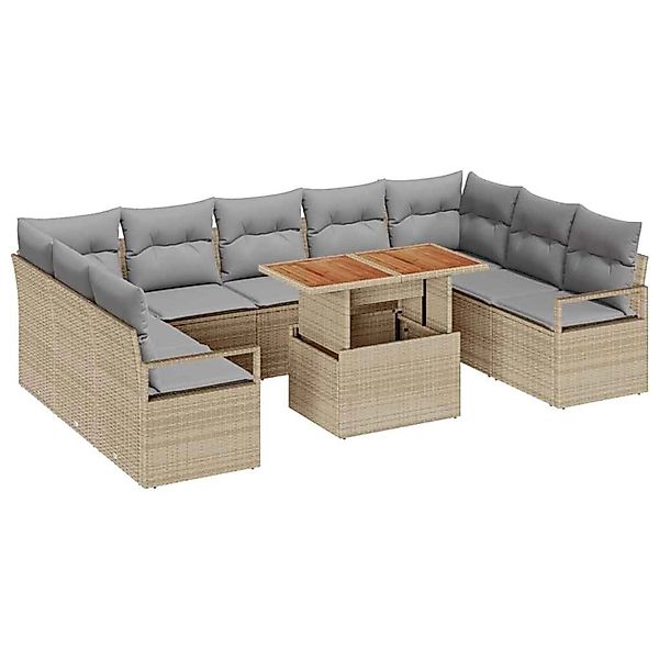 vidaXL Garten-Sofa-Set mit Speicher 10-Tlg Beige Poly Rattan 3358492 günstig online kaufen