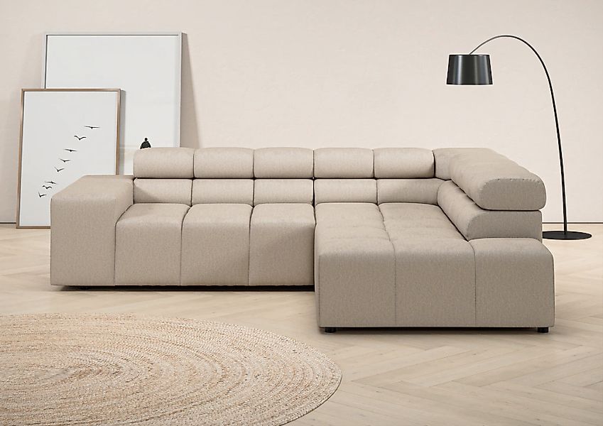 INOSIGN Ecksofa "Ancona, incl. Kopfteilverstellung + 3 Zierkissen, L-Form, günstig online kaufen
