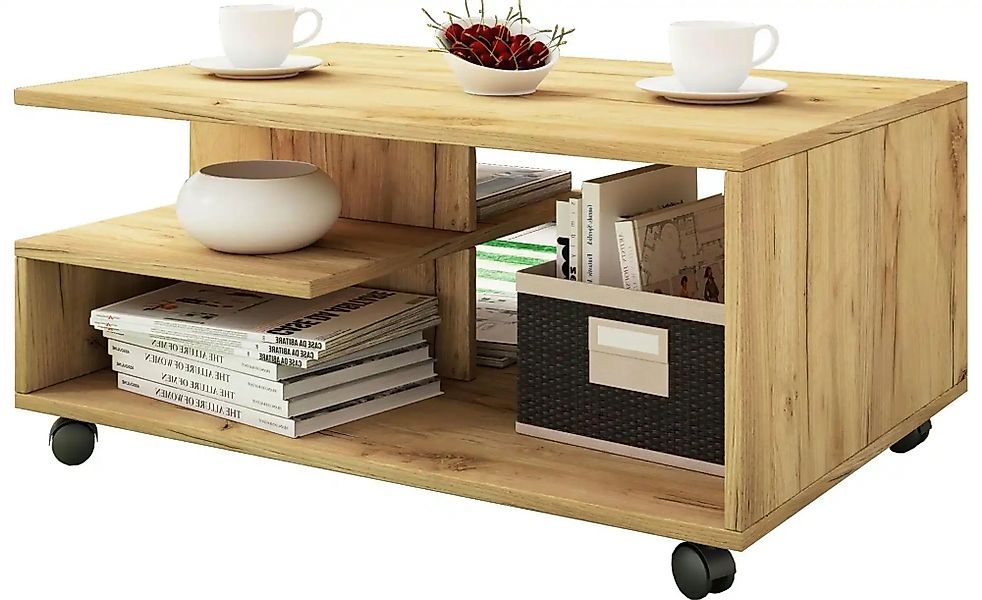 VCM Couchtisch Holz Sofatisch Couchtisch Rollen rollbar Stango L günstig online kaufen
