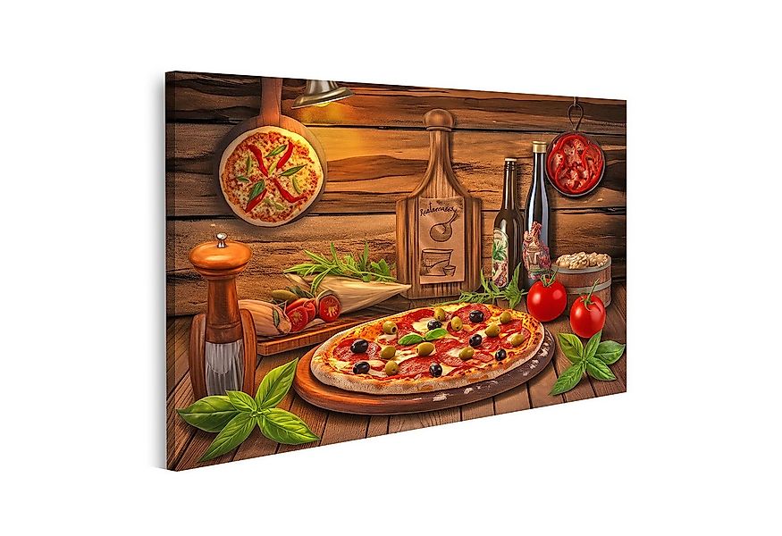 islandburner Leinwandbild, Italienische Küche mit Pizza und Zutaten günstig online kaufen