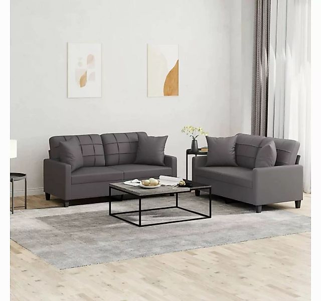 vidaXL Sofa Sofagarnitur mit Kissen Kunstleder, mit Zierkissen, Grau günstig online kaufen