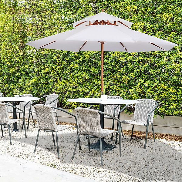 Outsunny Sonnenschirm  Holz Sonnenschirm, Gartenschirm mit Doppeldach, Balk günstig online kaufen