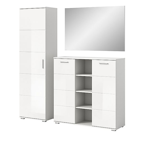 Inn.Furn Garderoben-Set 3-teilig Weiß Hochglanz 180 cm mit 13 Fächern Grazi günstig online kaufen