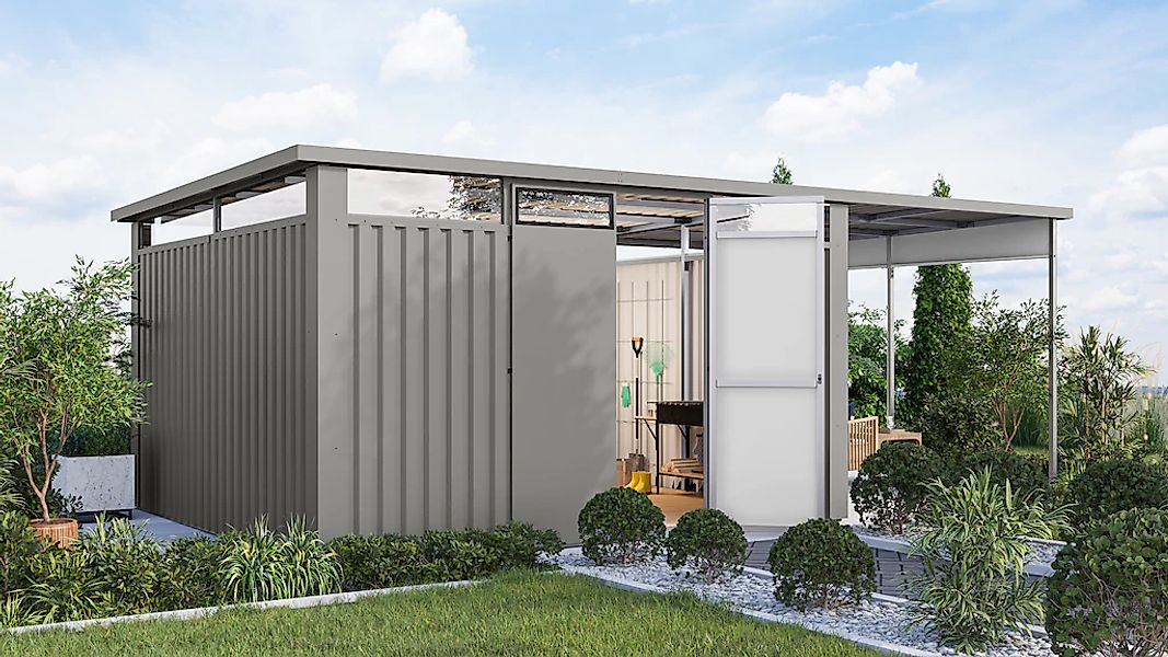 Karibu Gartenhaus ""Østen 4" SET mit Anbaudach 2,25 m", pulverbeschichtetes günstig online kaufen