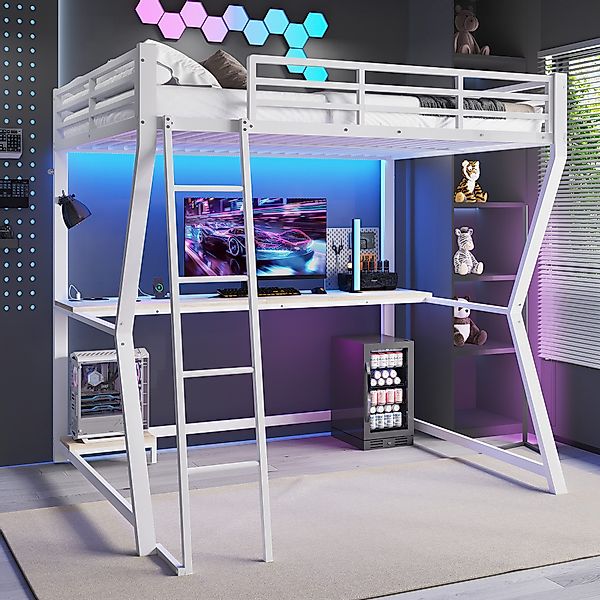 Flieks Hochbett LED Metallbett 140x200cm mit günstig online kaufen