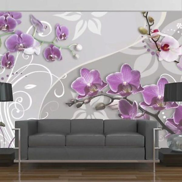 artgeist Fototapete Flight of purple orchids grau-kombi Gr. 300 x 210 günstig online kaufen