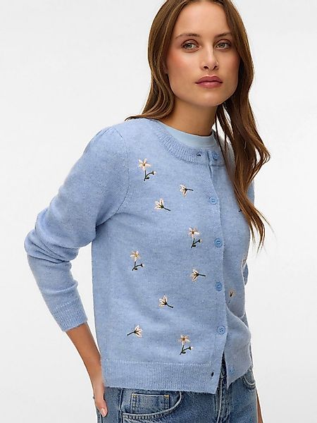 Vero Moda Strickjacke VMFIORELLA EMB LS O-NECK SHORT CARD BOO mit Blumensti günstig online kaufen