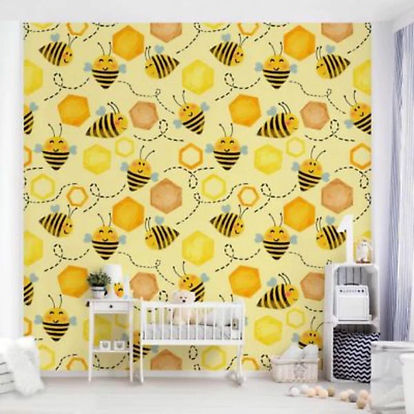 Bilderwelten Mustertapete Süßer Honig mit Bienen Illustration gelb Gr. 432 günstig online kaufen