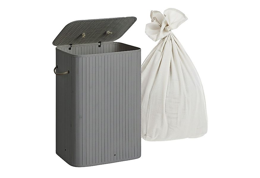 relaxdays Wäschekorb Bambus Wäschekorb mit Deckel, grau günstig online kaufen