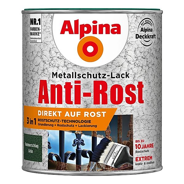 Alpina Metallschutz-Lack Anti-Rost Grün Hammerschlag 750 ml günstig online kaufen