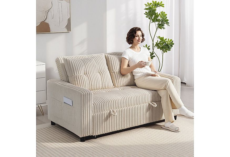 HOMCOM Schlafsofa mit 2 Kissen, Seitentaschen, Verstellbare Couch 1 Teile, günstig online kaufen