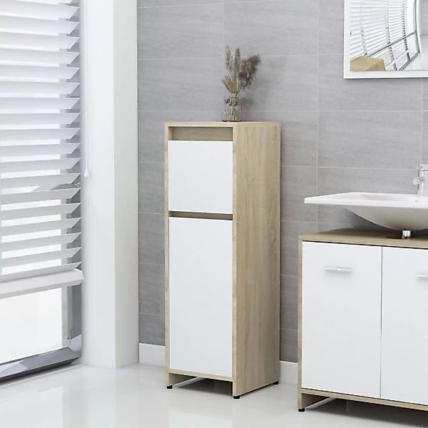 Badezimmerschrank Weiß Und Sonoma-eiche 30x30x95 Cm Spanplatte günstig online kaufen