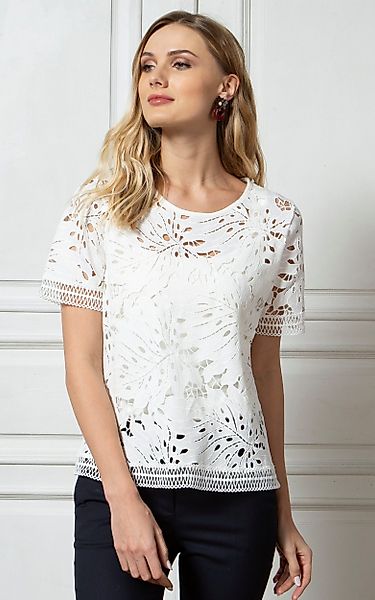Passioni T-Shirt aus Spitze mit Blattmuster günstig online kaufen