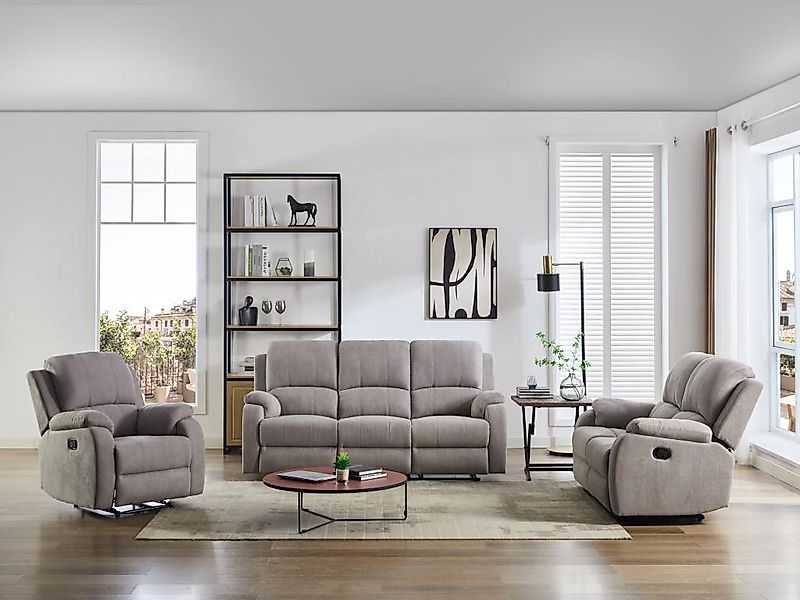 Relaxsofa 3-Sitzer & 2-Sitzer - Mikrofaser - Hellgrau - BRODY günstig online kaufen
