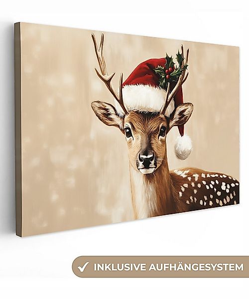 OneMillionCanvasses® Leinwandbild Weihnachten - Hirsch - Geweih - Rot, Foto günstig online kaufen