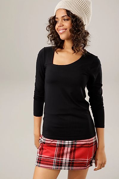 Aniston CASUAL Langarmshirt, mit asymmetrischem rundhals-Ausschnitt - NEUE günstig online kaufen