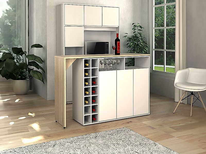 Bartisch drehbar mit Stauraum - Weiß & Holzfarben - VINALO günstig online kaufen