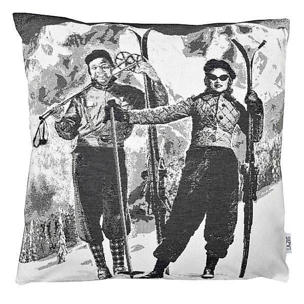 Wendekissenhülle Zermatt-Petje 50x50 cm - gewebtes Skiläuferduo günstig online kaufen