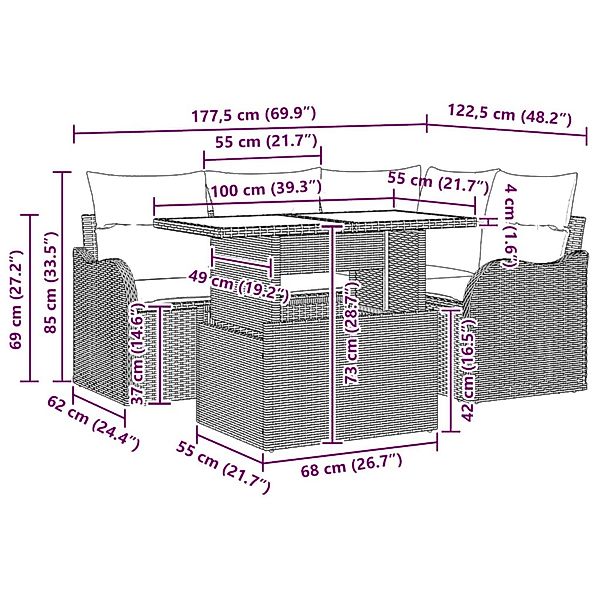 vidaXL Garten-Sofa-Set mit Kissen 5-Tlg Beige Poly Rattan 3348456 günstig online kaufen