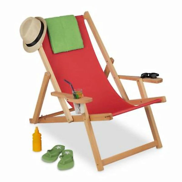 relaxdays Liegestuhl Holz mit Armlehnen rot günstig online kaufen