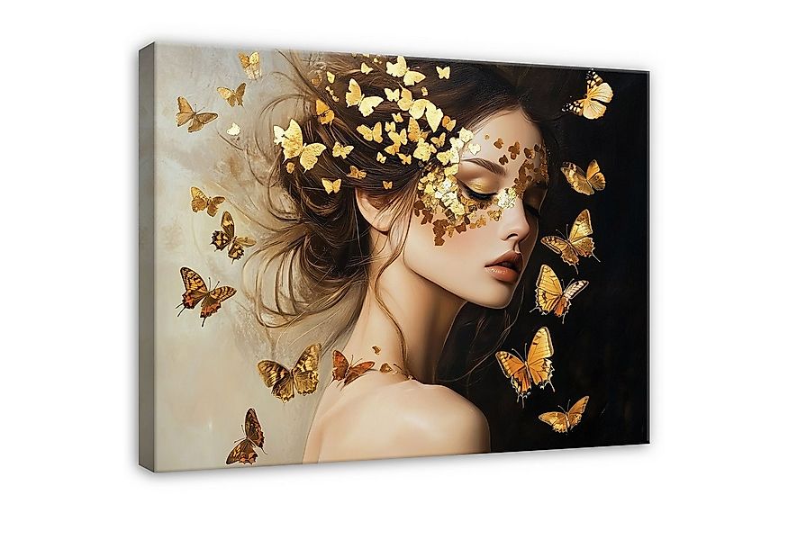 Wallarena Leinwandbild Frau Schmetterlinge Gold Modern Wandbilder Wand Deko günstig online kaufen