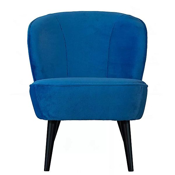 Blauer Lounge Sessel im Retrostil Vierfußgestell aus Holz günstig online kaufen