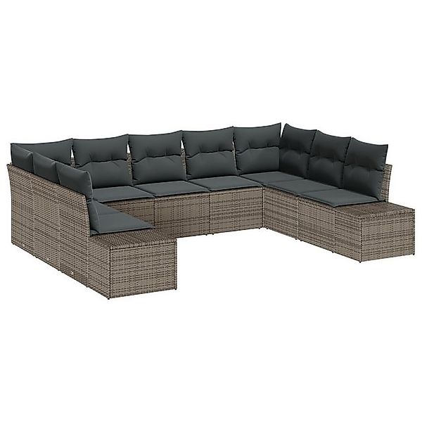 vidaXL Loungesofa 9-teiliges Garten Sofa Set mit Kissen Grau Poly Rattan, 9 günstig online kaufen