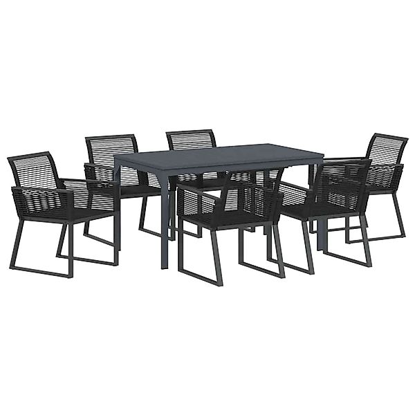vidaXL Garten Essgruppe 7-Tlg Schwarz Stahl und Poly Rattan 3378820 günstig online kaufen